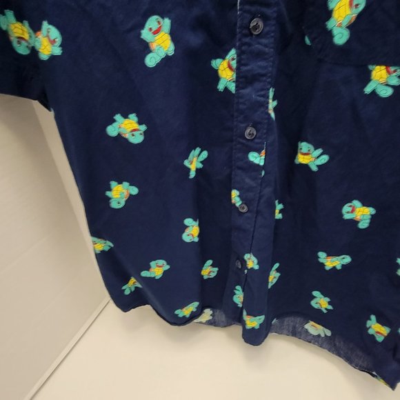 Mens Pokemon Button Polo SS Shirt Nintendo Squirtle Print Blue Pikachu Game M - Picture 9 of 12